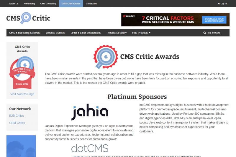 Joomla!が2017年のCMS Critic Awardsのフリー部門で1位になりました。